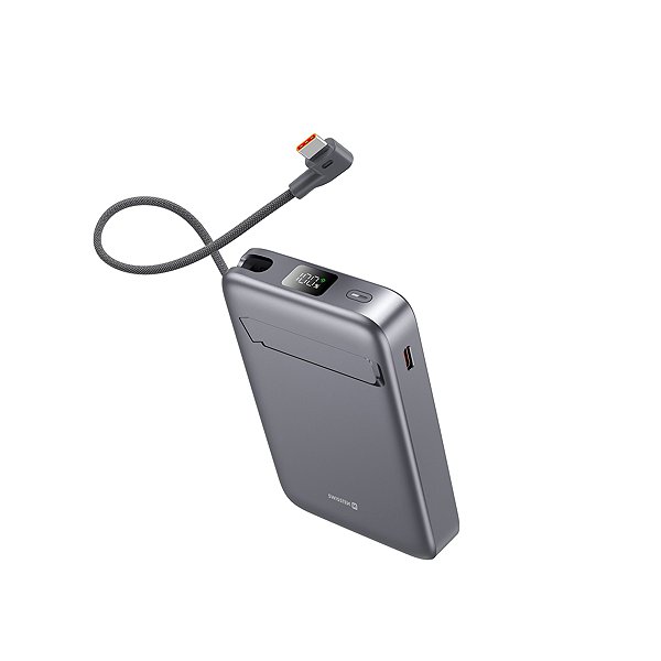 Power Bank Swistten MagSafe Qi2 15 W, 10000 mAh with integrated USB-C cable black ...