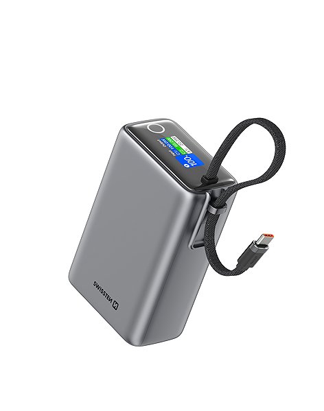 Power Bank Swissten 25000 mAh travel with integrated cable grey ...