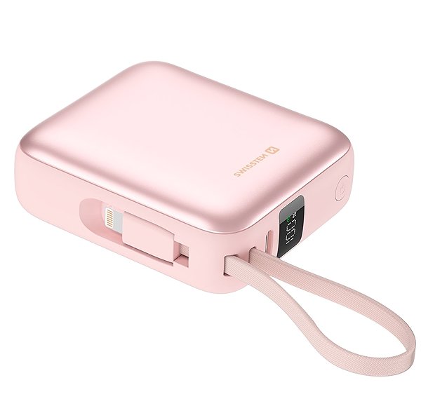 Power Bank Swissten Power Bank Space 10.000mAh with integrated USB-C and Lightning cables Pink ...