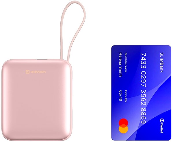 Power Bank Swissten Power Bank Space 10.000mAh with integrated USB-C and Lightning cables Pink ...