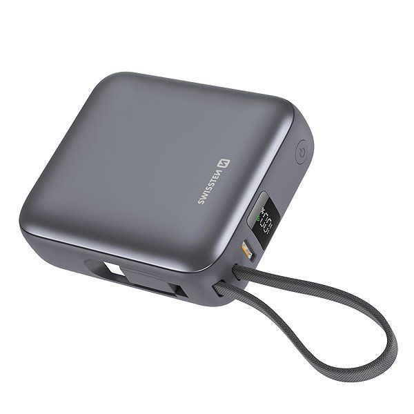Power Bank Swissten Power Bank Space 10.000mAh, 35W with integrated USB-C cable Silver ...