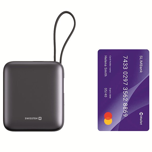 Power Bank Swissten Power Bank Space 10.000mAh, 35W with integrated USB-C cable Silver ...