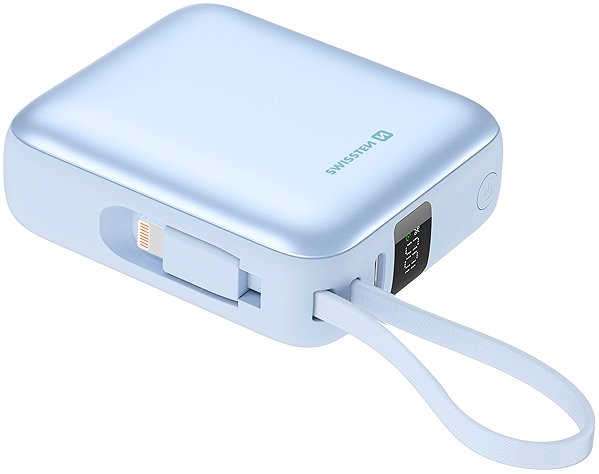 Power Bank Swissten Power Bank Space 10.000mAh with integrated USB-C and Lightning cables Blue ...