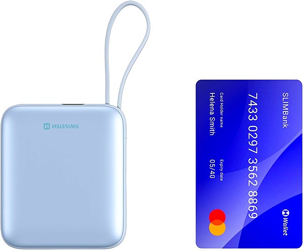 Power Bank Swissten Power Bank Space 10.000mAh with integrated USB-C and Lightning cables Blue ...