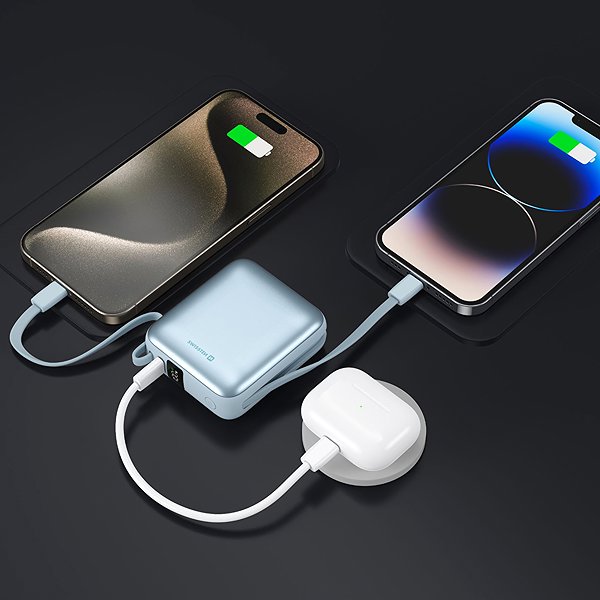 Power Bank Swissten Power Bank Space 10.000mAh with integrated USB-C and Lightning cables Blue ...