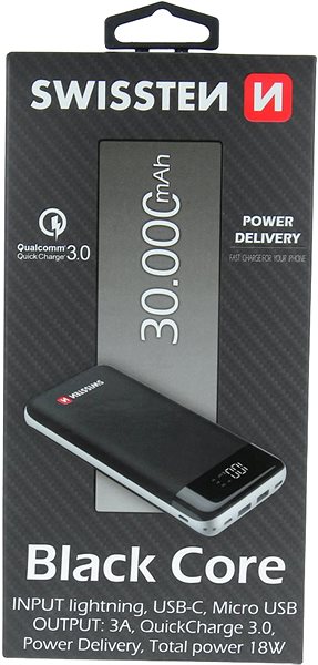 Power Bank Swissten Black Core 30000mAh Packaging/box