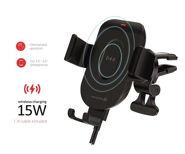 Phone Holder Swissten GW1-AV5 Gravity Holder With Wireless Charging for Car Vents Features/technology
