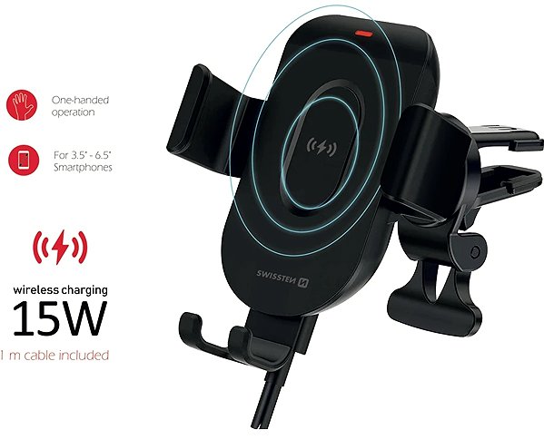 Phone holder Swissten GW1-AV5 Gravity Holder With Wireless Charging for Car Vents ...
