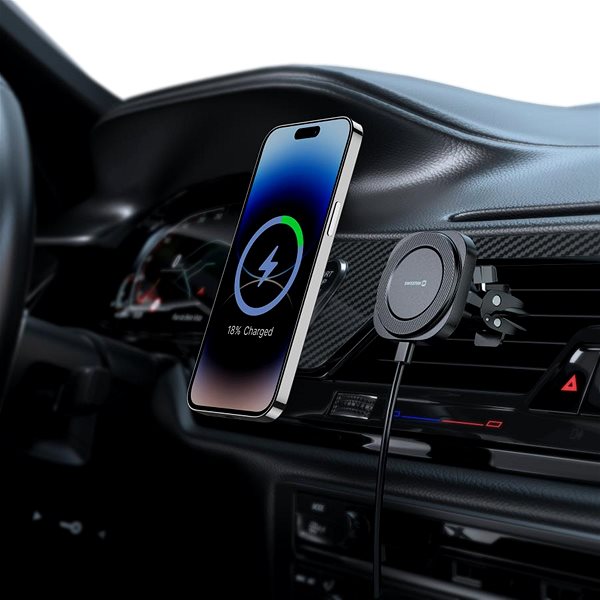 MagSafe držiak na mobil Swissten MagStick Compact magnetický držiak do ventilácie auta s bezdrôtovým nabíjaním 15 W/7,5 W (Magsafe) ...