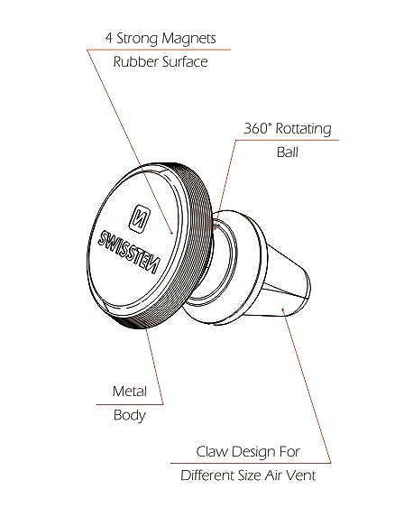 Handyhalterung Swissten AV-M9 Lüftungsgitterhalter silber Technische Zeichnung