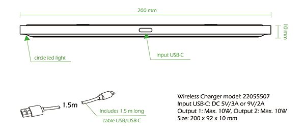 Kabelloses Ladegerät Swissten Wireless Ladegerät 2in1 - weiß Technische Zeichnung