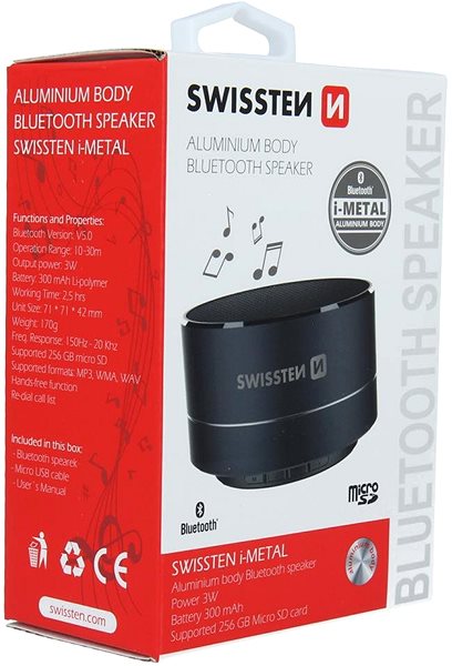 Bluetooth reproduktor Swissten i-Metal Bluetooth reproduktor čierny Obal/škatuľka
