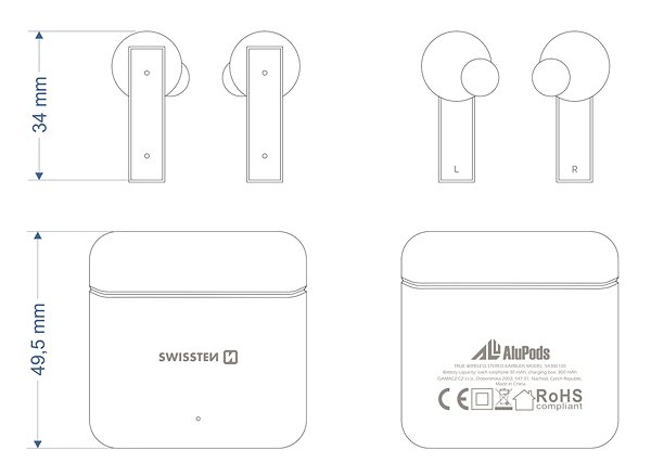 Vezeték nélküli fül-/fejhallgató Swissten AluPods TWS Bluetooth Fülhallgató ...