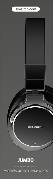 Vezeték nélküli fül-/fejhallgató Swissten Jumbo ANC Bluetooth Sztereó fejhallgató - fekete ...