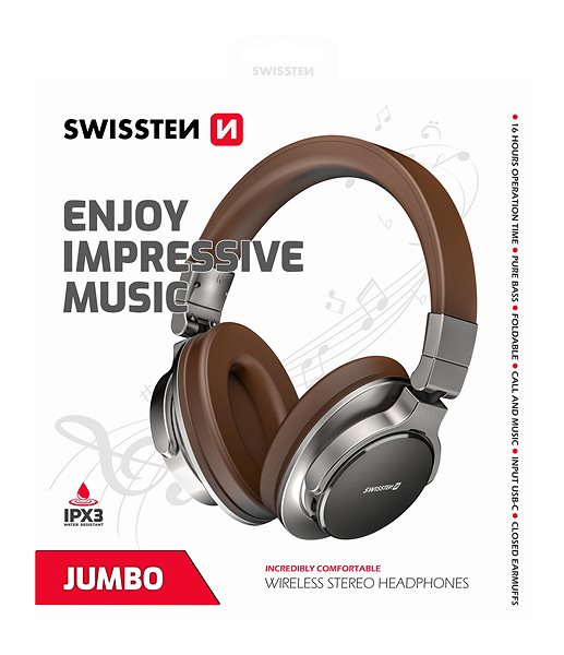 Vezeték nélküli fül-/fejhallgató Swissten Jumbo Bluetooth Sztereó fejhallgató - ezüst/barna ...