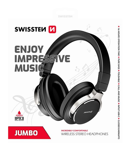 Bezdrôtové slúchadlá Swissten Jumbo Bluetooth stereo slúchadlá čierne ...
