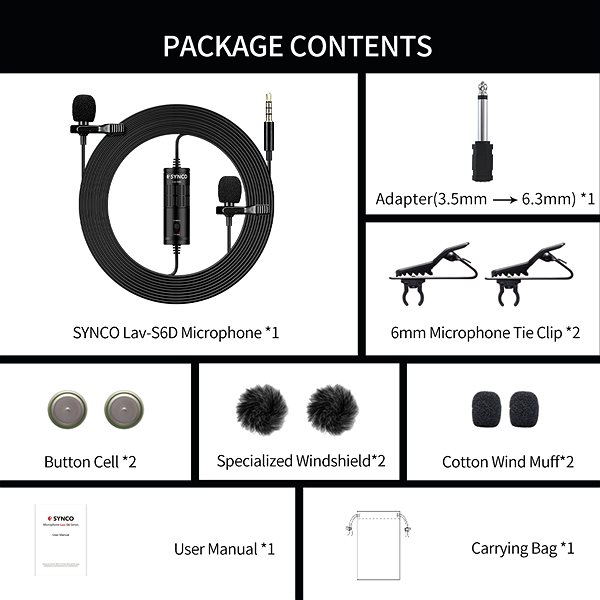 Microphone SYNCO Lav-S6 D Package content