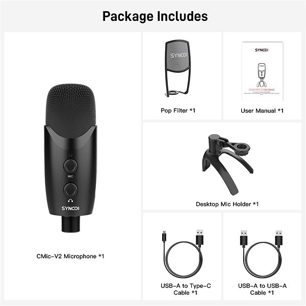 Microphone SYNCO V2 Package content