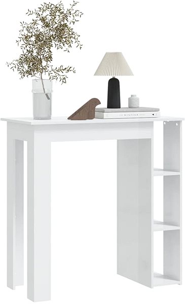 Barový stôl Barový stôl s regálom biely lesklý 102 × 50 × 103,5 cm, 809464 ...