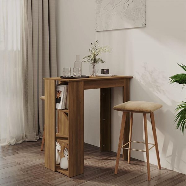 Barový stôl Barový stôl s regálom hnedý dub 102 × 50 × 103,5 cm, 812965 ...