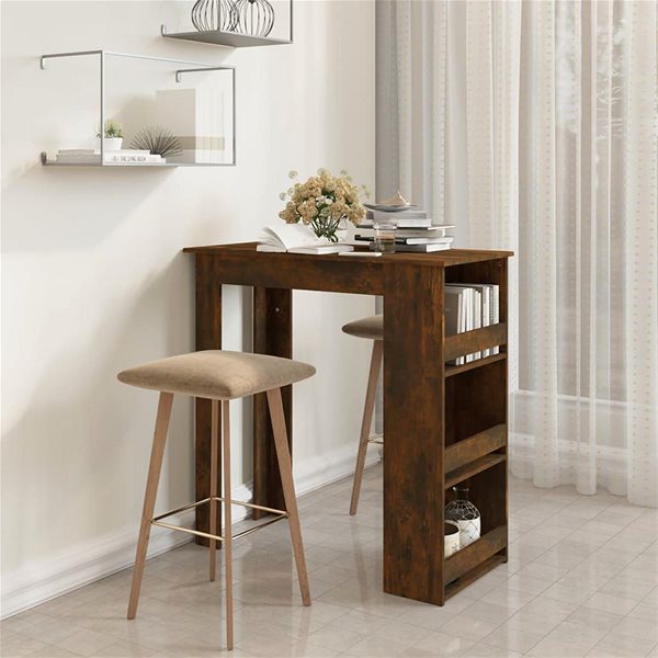 Barový stôl Barový stôl s úložným regálom dymový dub 102 × 50 × 103,5 cm, 812966 ...