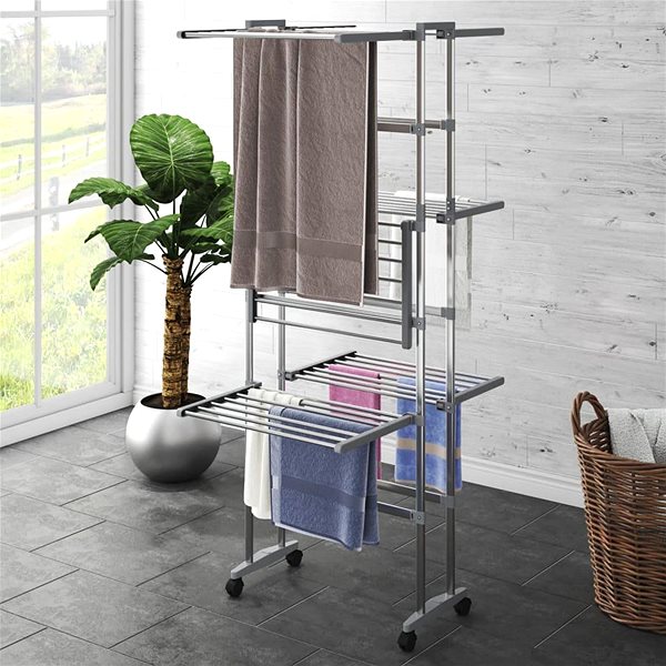 SHUMEE 3-tier clothes dryer with wheels silver 60 × 70 × 129 cm .