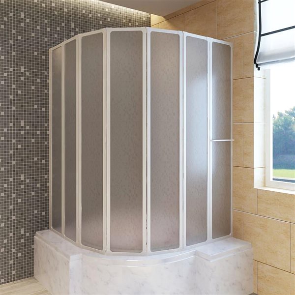 Sprchová zástena SHUMEE Sprchová zástena 140 × 167 cm, 7 skladacích panelov, držiak na uterák ...