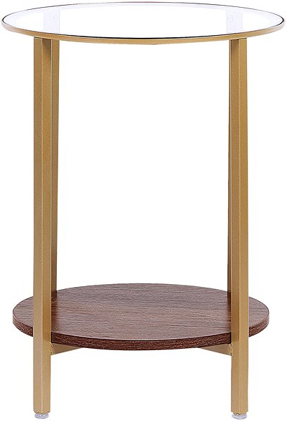 Odkladací stolík BELIANI so sklenenou doskou zlatý/tmavé drevo priemer 40 cm LIBBY ...