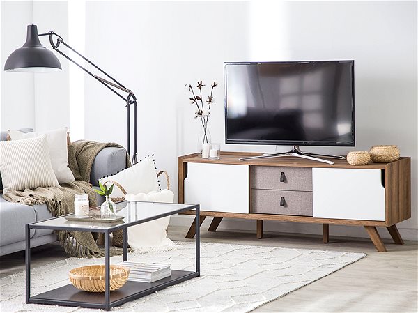 TV stolík BELIANI biely/svetlé drevo ACTON ...