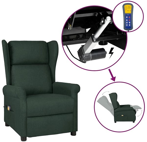 Masážne kreslo Shumee polohovacie ušiak tmavo zelené textil, 3098337 ...