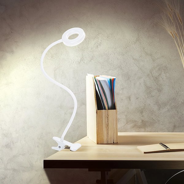 Asztali lámpa Solight LED dimmelhető, klipszes, USB, fehér ...
