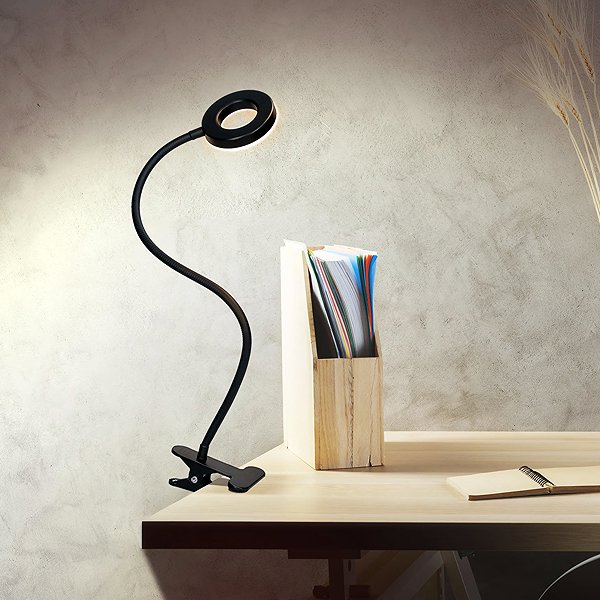 Tischlampe Solight LED dimmbare Schreibtischlampe mit Clip, USB, schwarz ...