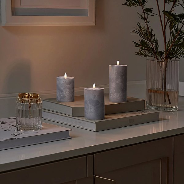 LED candle Solight LED candle set with timer, 3× candle, 10/13/15 cm, grey .