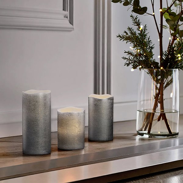 LED candle Solight LED candle set, 3× candle, 10/13/16 cm, silver .