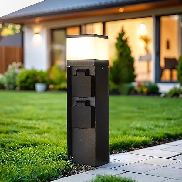 Gartenbeleuchtung Solight Lichtsäule IP44 mit LED-Beleuchtung, Aluminium, 2 Steckdosen ...