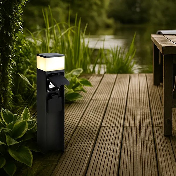 Gartenbeleuchtung Solight Lichtsäule IP44 mit LED-Beleuchtung, Aluminium, 2 Steckdosen ...