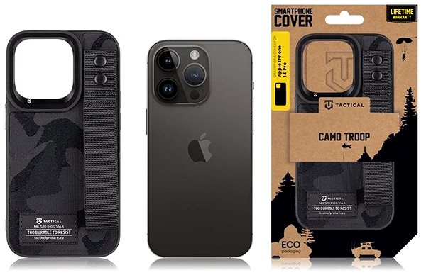 Kryt na mobil Tactical Camo Troop Drag Strap Kryt pro Apple iPhone 14 Pro Black ...