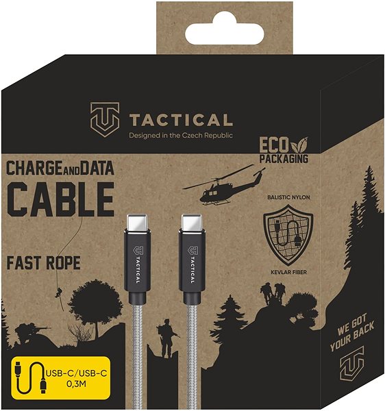 Stromkabel Tactical Fast Rope Aramid Cable USB-C / USB-C 100 W 20 V / 5 A 0,3 m Grau ...