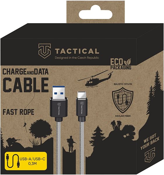 Stromkabel Tactical Fast Rope Aramid Cable USB-A / USB-C 0,3 m Grau ...