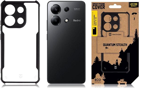 Telefon tok Tactical Quantum Stealth Xiaomi Redmi Note 13 4G átlátszó/fekete tok ...