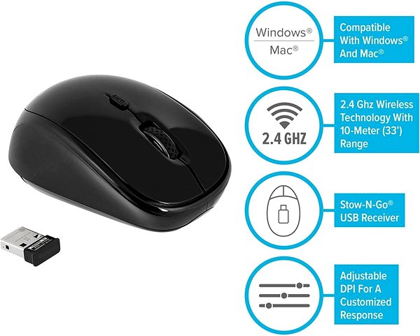 Egér TARGUS Wireless Blue Trace Mouse Black Csatlakozási lehetőségek (portok)