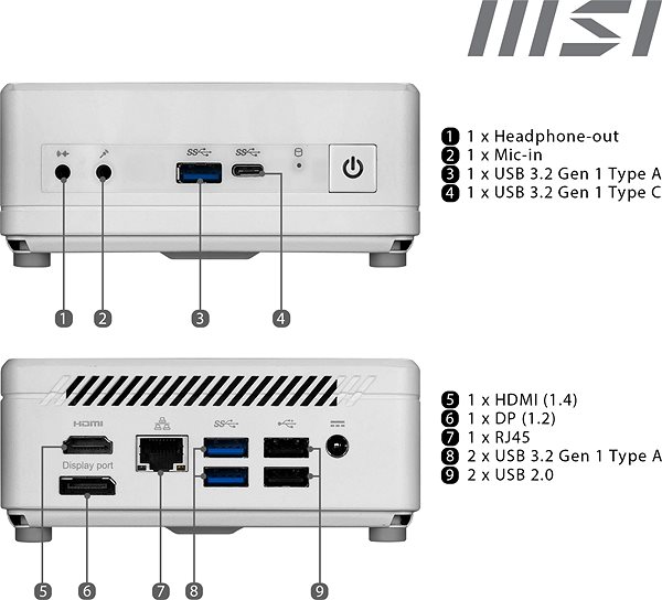 Mini PC MSI Cubi 5 10M-419EU Csatlakozási lehetőségek (portok)