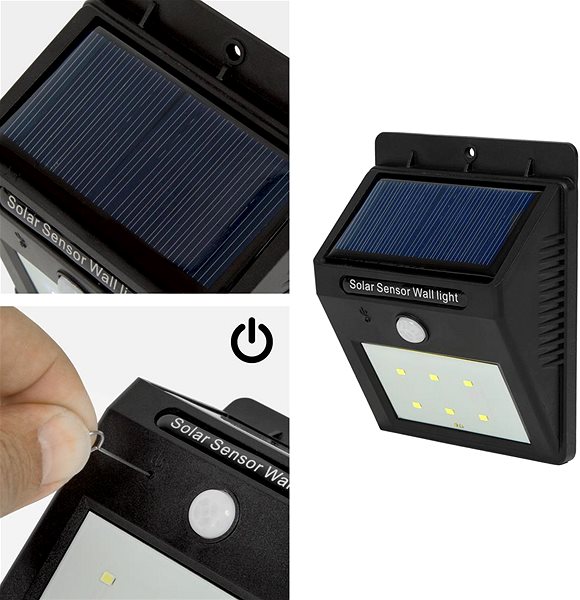Záhradné osvetlenie Tectake Vonkajšie nástenné svietidlo LED integrovaný solárny panel a detektor pohybu, čierna ...