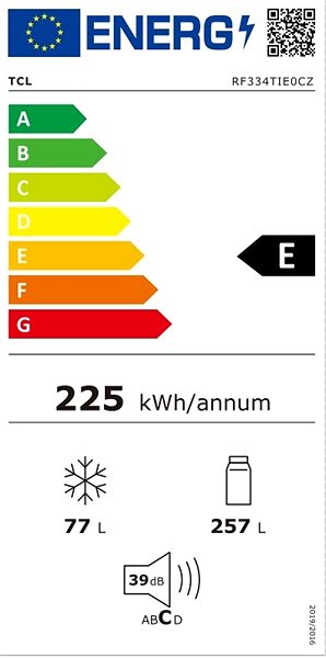 Hűtőszekrény TCL RF334TIE0 Energia címke