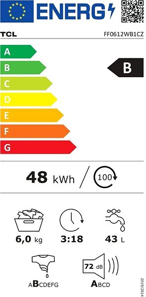 Steam Washing Machine TCL FF0612WB1CZ Energy label