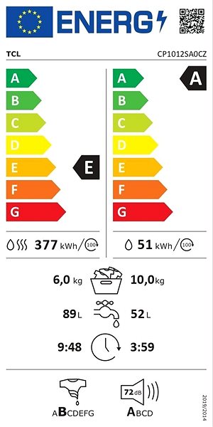 Washer Dryer TCL CP1012SA0CZ Energy label