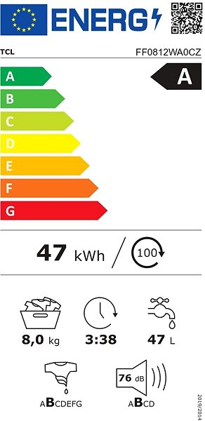 Steam Washing Machine TCL FF0812WA0CZ Energy label