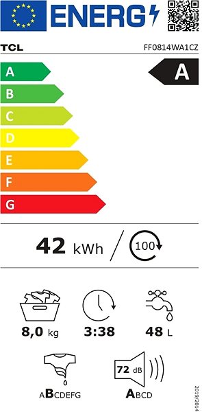Steam Washing Machine TCL FF0814WA1CZ Energy label