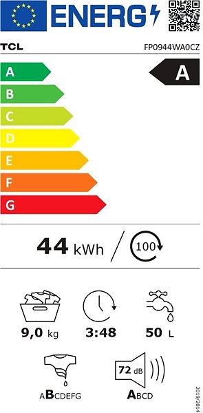 Steam Washing Machine TCL FP0944WA0CZ Energy label