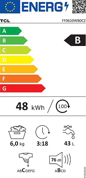 Parní pračka TCL FF0610WB0CZ Energetický štítek
